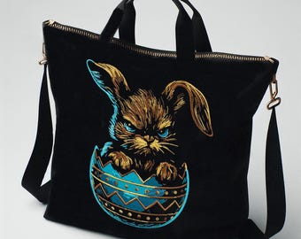 Embroidery design - grumpy bunny "Grummel" - For dark fabrics - 10 sizes - LunaChild embroidery pattern grumpy bunny