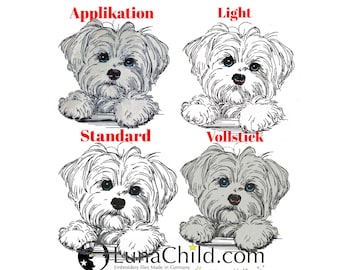 Stickdatei Set Malteser "Nala" Applikation - Vollstick - Light - Standard  - Hund - für helle & dunkle Stoffe -   10 Größen - LunaChild