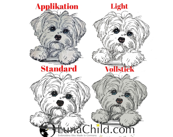 Stickdatei Set Malteser "Nala" Applikation - Vollstick - Light - Standard  - Hund - für helle & dunkle Stoffe -   10 Größen - LunaChild