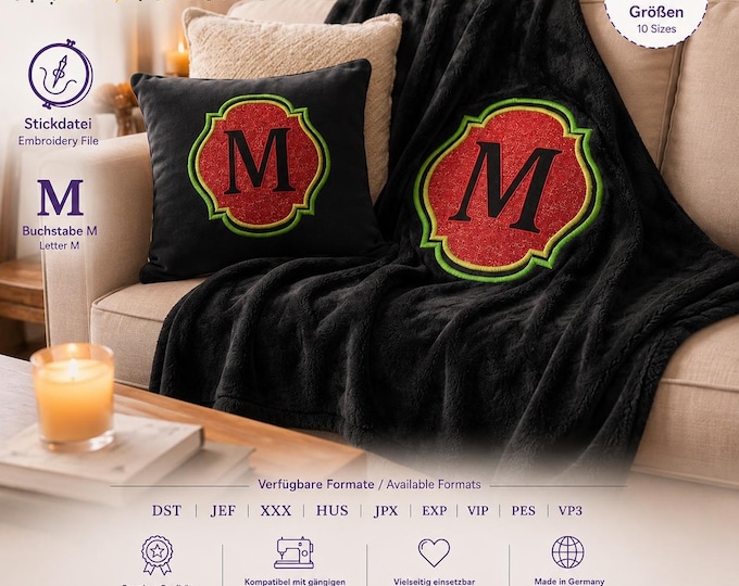Embossed Embroidery File Letter „M“ • Monogram Towel Design • Bath Font 10 Sizes • LunaChild