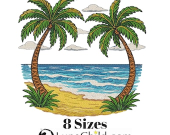 Stickdatei Palmen Meer Strand  – Aufwendig & detailreich – Für helle und dunkle Stoffe – 8 Größen – LunaChild Design