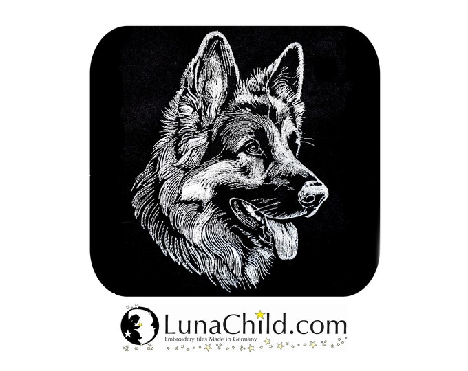 Embroidery file German Shepherd "Allen" dog realistic for dark fabrics commercial use LunaChild