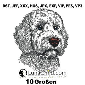 Stickdatei - Hund - Golden Doodle "Chooper" - in 10 Größen - für helle Stoffe - LunaChild