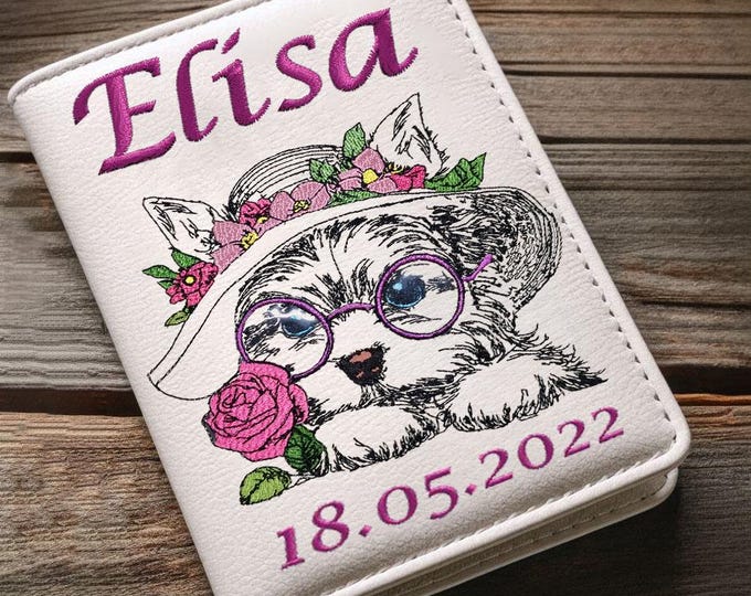 WENIGER STICHE - Stickdatei Yorkshire Terrier mit Hut und Brille "Elisa" - LIGHT - für helle Stoffe - Hund - LunaChild