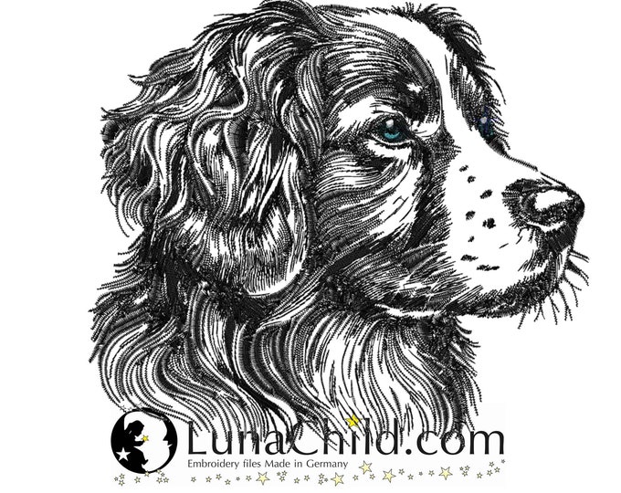 Stickdatei Nova Scotia Duck Tolling Retriever "Nahlee" Mix Hund spähend realistisch kommerzielle Nutzung LunaChild