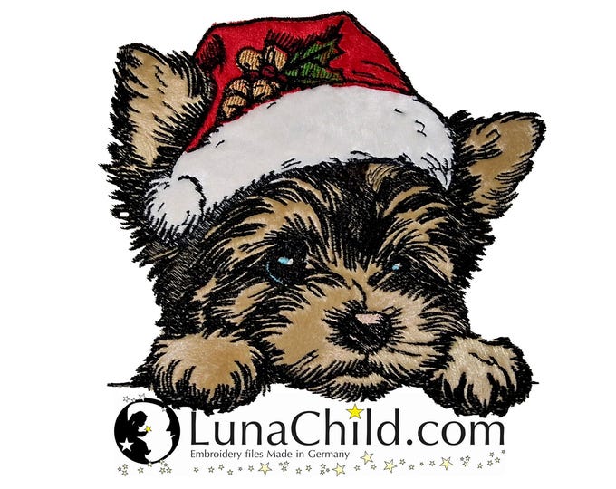 NEU Stickdatei Applikation Yorkshire Terrier "Sarah" kommerzielle Nutzung LunaChild Hund Apli Weihnachten