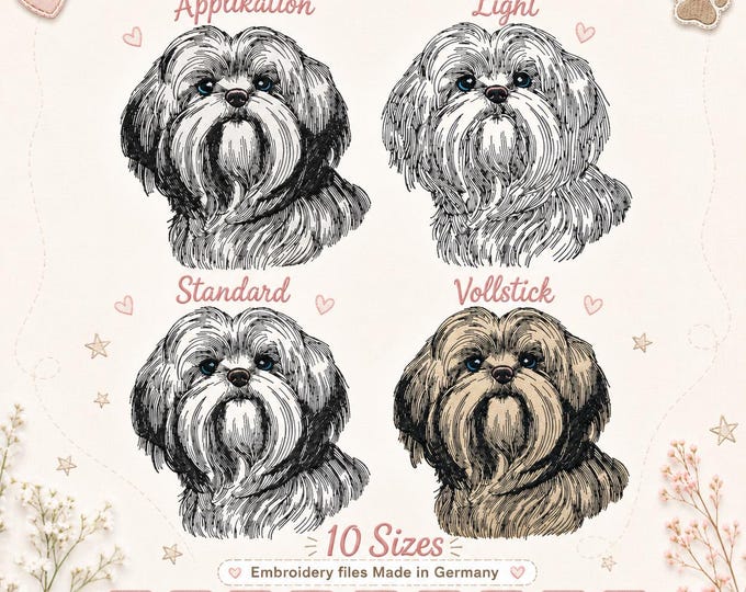 Stickmotiv Set Shih Tzu „Lilo“ – Applikation, Vollstick, Standard & Light – 10 Größen – LunaChild