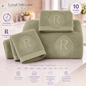 Embossed Embroidery File Letter „R“ • Monogram Towel Design • Bath Font 10 Sizes • LunaChild