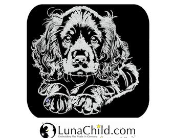 NEU Stickdatei Cocker Spaniel Welpe "Rilay" Hund realistisch für dunkle Stoffe kommerzielle Nutzung LunaChild