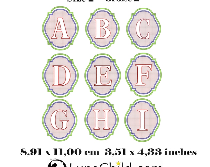 Stickdatei - Set Größe 2 Alphabet Präge Stickmuster - Buchstaben "A - Z" - geprägt - 9,91 x 11,00 cm ( 3,51 x 4,33 inches ) LunaChild