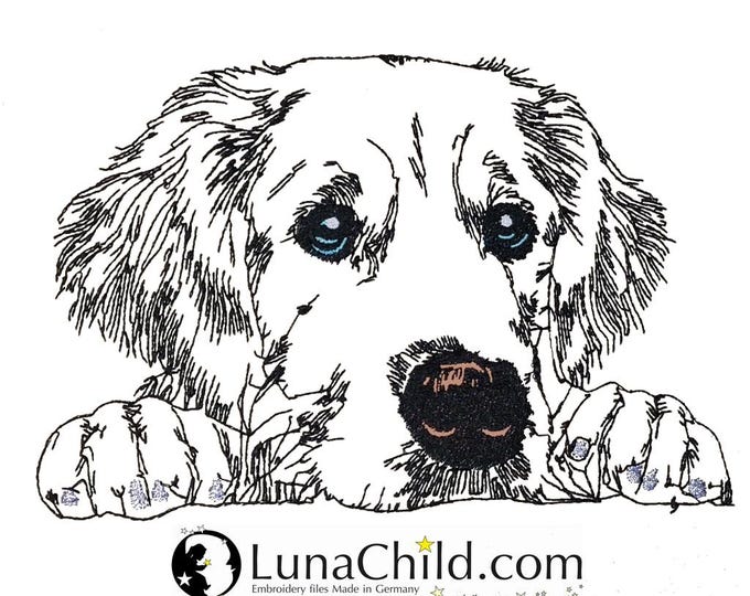 WENIGER STICHE - Stickdatei Golden Retriever "Walter" LIGHT - für Helle Stoffe -  Hund - 10 Größen - LunaChild