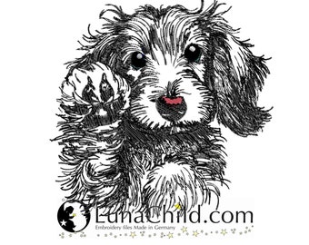 NEW Embroidery file Wire-haired Dachshund "Amanda" dog realistic commercial use LunaChild