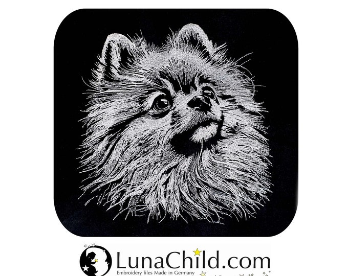 Embroidery file Pomeranian Pomeranian "Bea" dog realistic for dark fabrics commercial use LunaChild