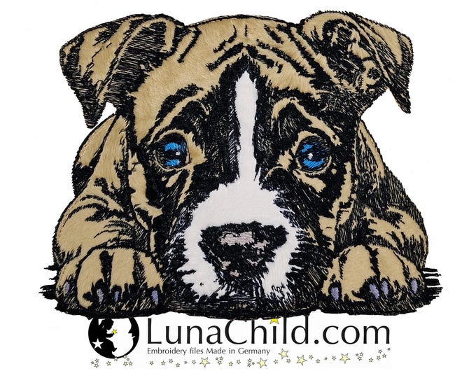 NEU Stickdatei Applikation Staffordshire Bull Terrier Welpe "Jan" kommerzielle Nutzung LunaChild Hund Apli