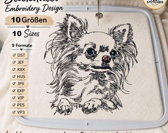 Chihuahua Embroidery Design “Betty” LIGHT | Realistic Dog for Light Fabrics | 10 Sizes | 2 Versions