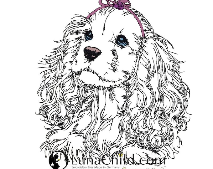 WENIGER STICHE - Stickdatei Cocker Spaniel "Gloria" LIGHT - für Helle Stoffe -  Hund - LunaChild - 7 Größen -