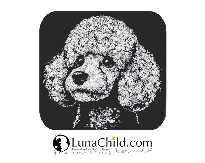 Stickdatei Pudel "Dave" Hund realistisch für dunkle Stoffe kommerzielle Nutzung LunaChild