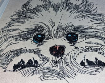 Pomeranian "Lou" Embroidery Design | Light Dog Embroidery Motif with Fewer Stitches for Light Fabrics | 6 Sizes | 2 Versions