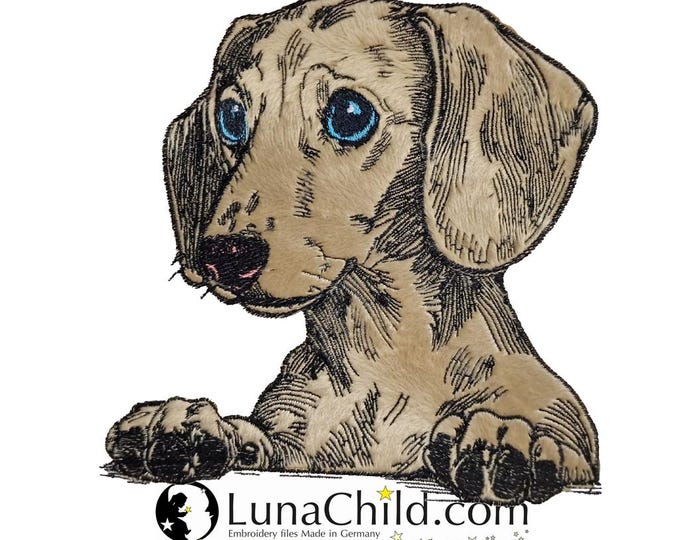 Stickdatei - Applikation Dackel "Izzy" - für helle & dunkle Stoffe - LunaChild - Hund