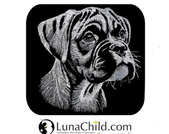 Stickdatei Boxer Welpe "Cassius" Hund realistisch für dunkle Stoffe kommerzielle Nutzung LunaChild