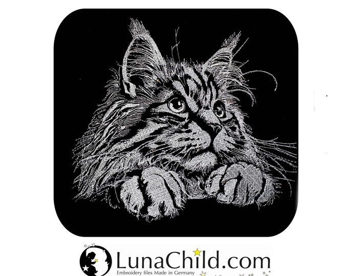 Stickdatei Katze Maine Coon Kätzchen "Berta" realistisch kommerzielle Nutzung LunaChild