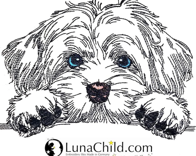 WENIGER STICHE - Stickdatei Havaneser "Summer" LIGHT - für Helle Stoffe -  Hund - LunaChild - 6 Größen -