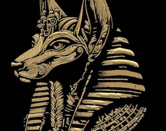 Embroidery file Anubis Egyptian Dog gold realistic for dark fabrics LunaChild