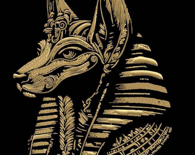 Embroidery file Anubis Egyptian Dog gold realistic for dark fabrics LunaChild