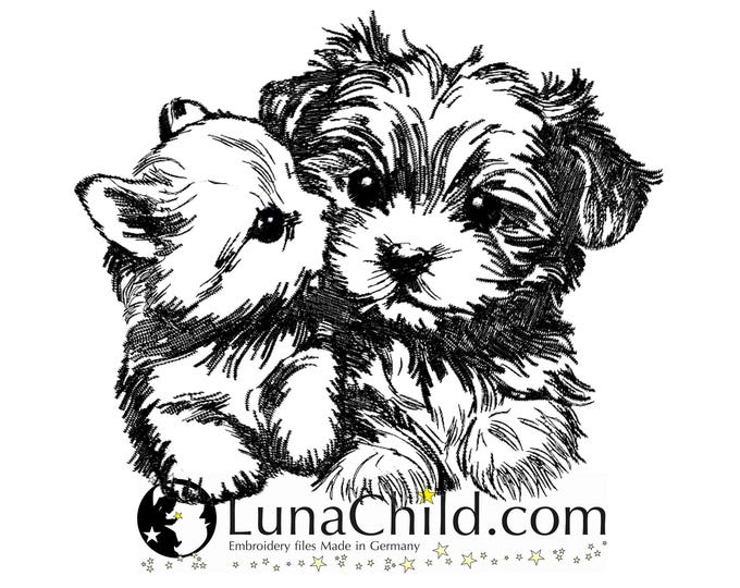 NEU Stickdatei Yorkshire Terrier Welpe & Kätzchen Katze Kitten "Becca und Elfie" Hund realistisch Nutzung LunaChild