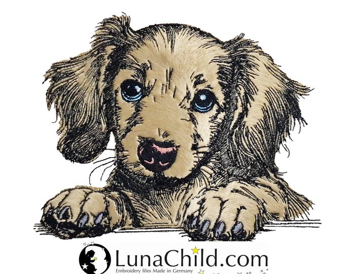 Stickdatei - Applikation Dackel Welpe "Vroni" - in 8 Größen - für helle & dunkle Stoffe - LunaChild - Hund - Apli