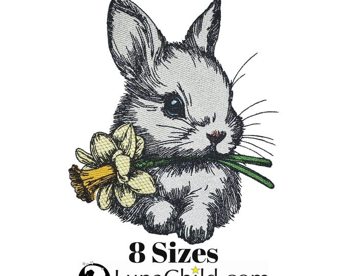 Stickdatei - Vollstick - Hase "Ilona" mit Narzisse - in 8 Größen - für helle & dunkle Stoffe - LunaChild