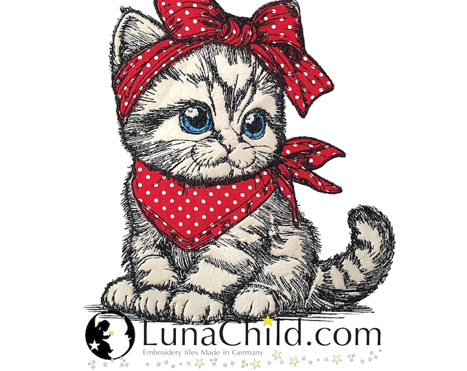 Embroidery file applique cat baby kitten "Elke" commercial use LunaChild kitten applique