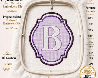 Letter “B” Embroidery Design | Embossed Towel, Minky & Fleece Monogram | 10 Sizes | Beginner Friendly