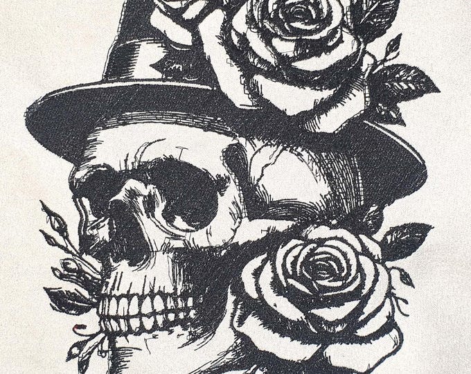 Totenkopf Stickdatei „Kasanova“ – Skull Embroidery Design – Totenkopf mit Blumenhut – Gothic Stickdatei – LunaChild