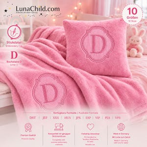 Embossed Embroidery File Letter „D“ • Monogram Towel Design • Bath Font 10 Sizes • LunaChild