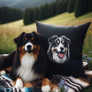 Stickmuster Hund für dunkle Stoffe, hochwertig digitalisiertes Tierporträt im modernen Sketch-Stil, ideal für die Gestaltung von personalisierten Wohnaccessoires, Kissenbezügen und Geschenken für Hundebesitzer von LunaChild.com