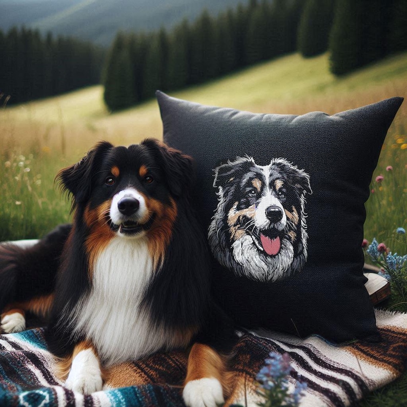Stickmuster Hund für dunkle Stoffe, hochwertig digitalisiertes Tierporträt im modernen Sketch-Stil, ideal für die Gestaltung von personalisierten Wohnaccessoires, Kissenbezügen und Geschenken für Hundebesitzer von LunaChild.com