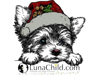 NEU Stickdatei Yorkshire Terrier Welpe mit Weihnachtsmütze Hund "Sarah" realistisch kommerzielle Nutzung LunaChild