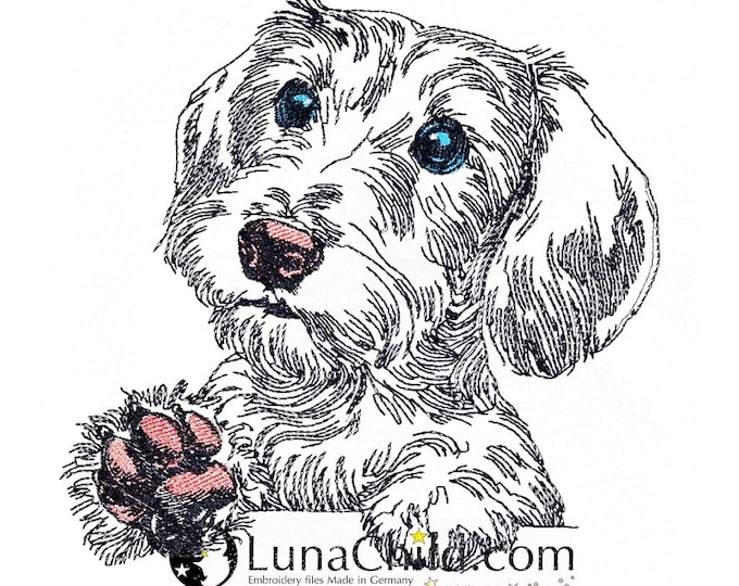 WENIGER STICHE - Stickdatei Rauhaardackel "Luca" LIGHT - für Helle Stoffe -  Hund - LunaChild - 6 Größen