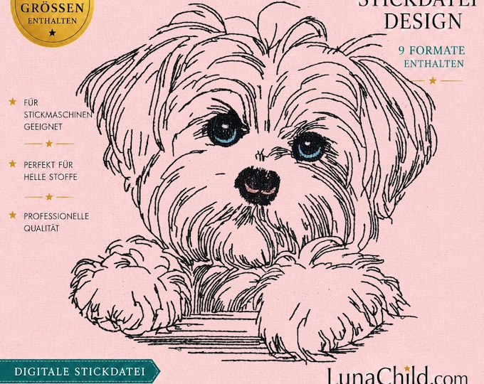 Stickdatei Malteser "Nala"  LIGHT - für helle Stoffe - in 10 Größen - Hund - LunaChild