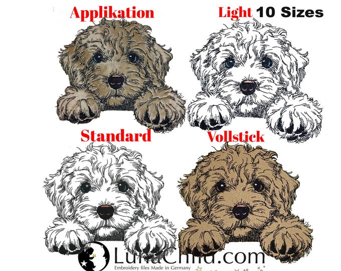 Stickdatei Set Applikation - Vollstick - Light - Standard  - Cockapoo "Funny" - für helle & dunkle Stoffe - in 8 bzw 10 Größen - LunaChild