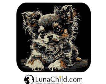 Stickdatei - AUFWENDIG - Chihuahua Welpe Langhaar "Cesar" - für dunkle Stoffe - LunaChild