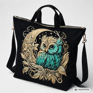 Owl in the Moon Embroidery Design “Eulalia” | Mystical Owl Embroidery Pattern for Dark Fabrics | 8 Sizes | 2 Versions