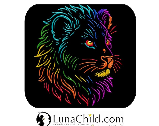 Stickdatei Löwe "Kovu" –  Für dunkle Stoffe – 10 Größen – LunaChild Stickmuster