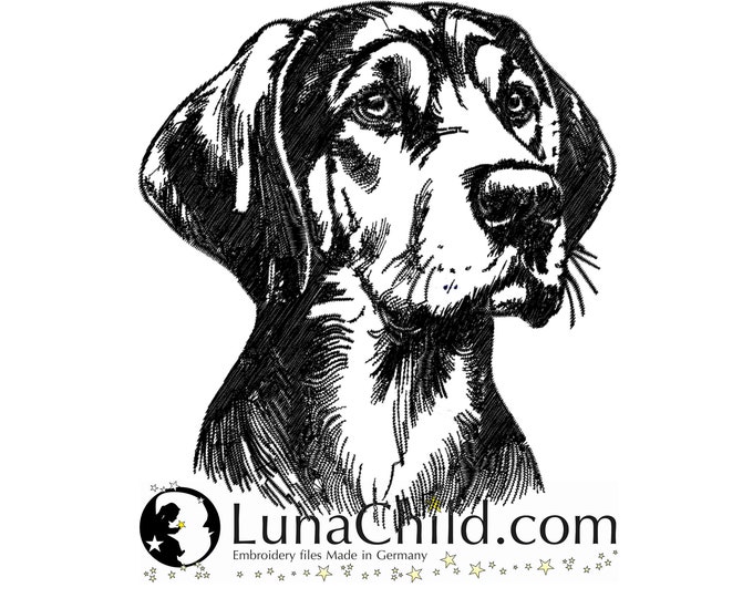 Neu Stickdatei Bayrischer Gebirgsschweißhund "August" Hund spähend realistisch kommerzielle Nutzung LunaChild