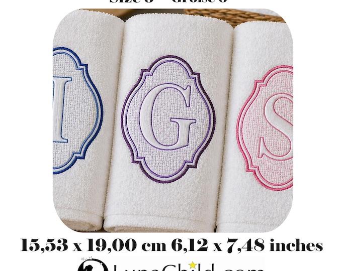 Stickdatei - Set Größe 6 Alphabet Präge Stickmuster - Buchstaben "A - Z" - geprägt - 15,53 x 19,00 cm ( 6,12 x 7,48 inches ) LunaChild