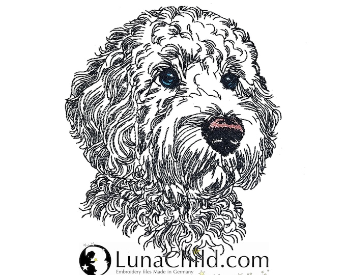 WENIGER STICHE - Stickdatei Golden Doodle  "Chooper" LIGHT - für Helle Stoffe -  Hund LunaChild - 10 Größen -