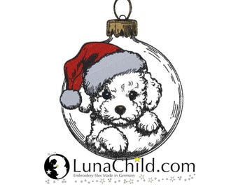 NEU Stickdatei Christbaumkugel Hund Pudel Welpe "Samuel" realistisch kommerzielle Nutzung LunaChild