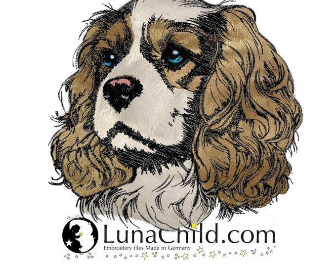 NEW Embroidery file applique King Charles Cavalier "Agatha" commercial use LunaChild dog applique