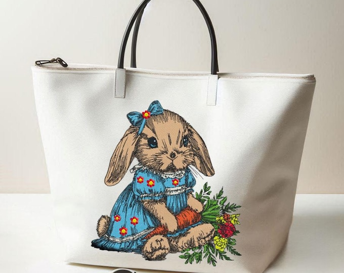 Stickdatei - Vollstick - Hase "Wilma" mit Kleid und Schleife - Für helle & dunkle Stoffe - LunaChild